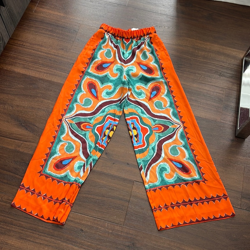 Zara Wide Leg Orange and Green Pants